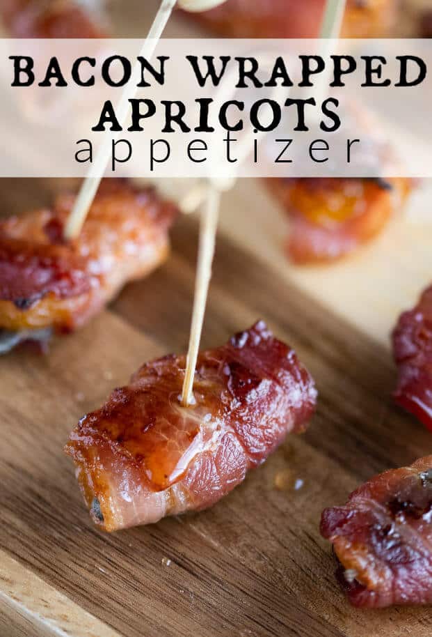 Bacon wrapped apricot with maple syrup dripping down the side. via @artfrommytable