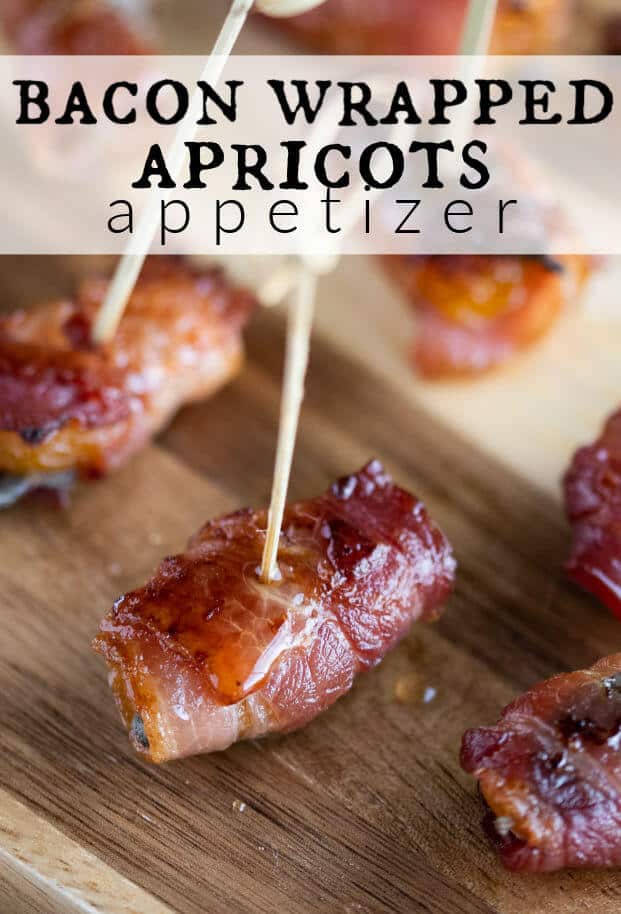 Bacon wrapped apricot with maple syrup dripping down the side. via @artfrommytable