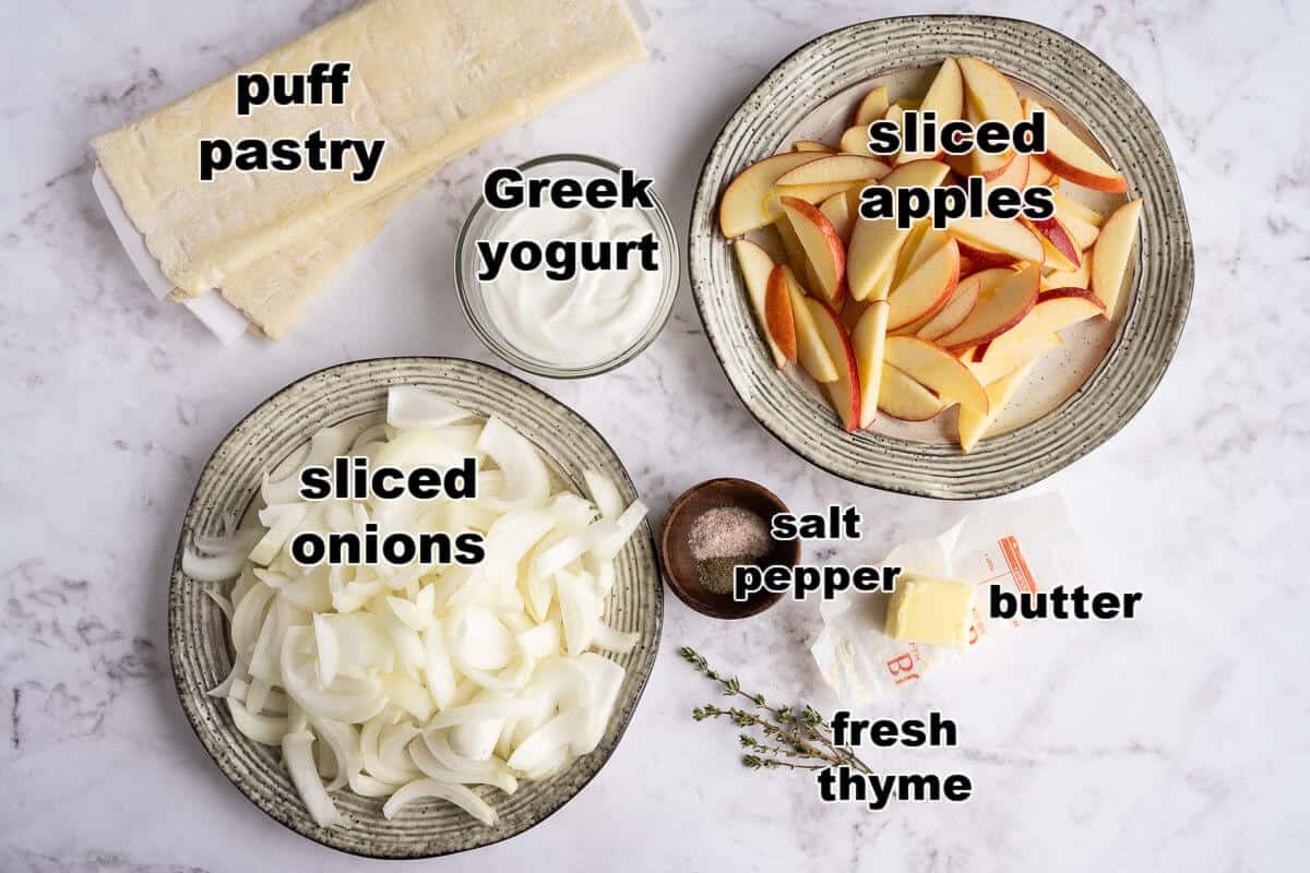 Ingredients to make Caramelized Onion Tarts.