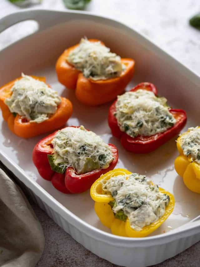 SPINACH ARTICHOKE STUFFED PEPPERS WITH CHICKEN STORY