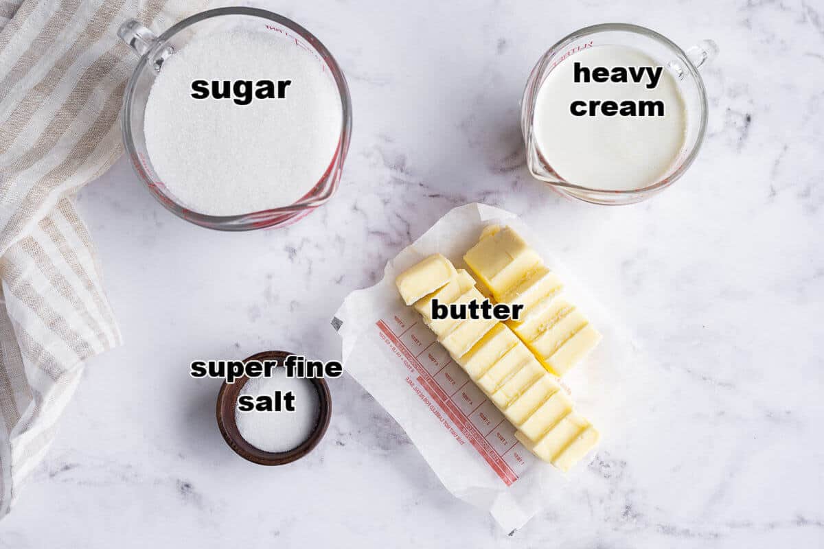 Ingredients to make Salted Caramel Sauce