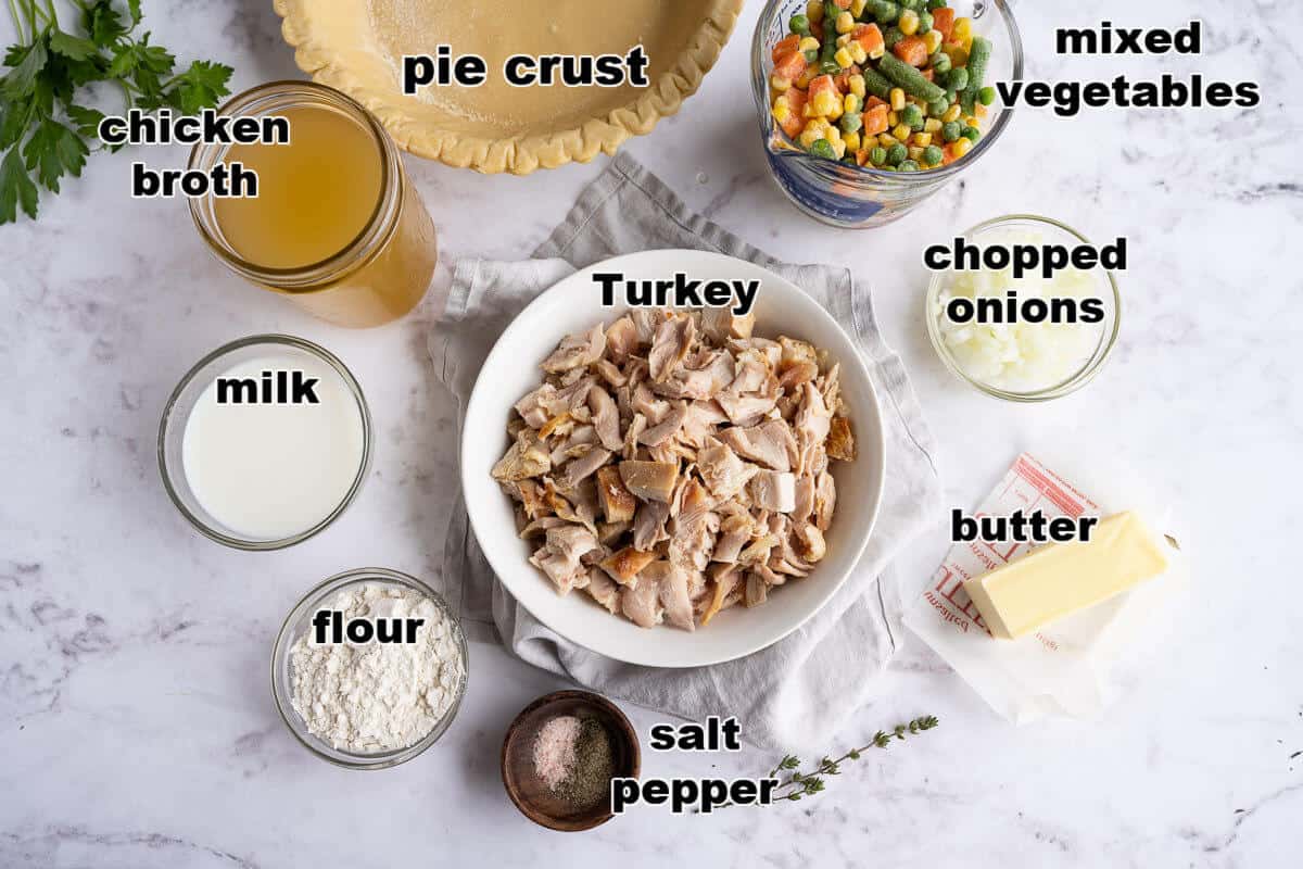 Ingredients for homemade turkey pot pie.