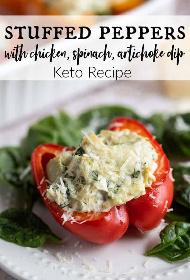 You are going to love these Spinach Artichoke Stuffed peppers! They are quick to make and full of flavor, creamy and delicious, plus the chicken adds significant protein to this low carb, keto-friendly meal. via @artfrommytable