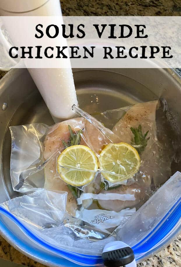 2 chicken breasts sealed in a bag, immersed in a water bath with a sous vide wand. via @artfrommytable