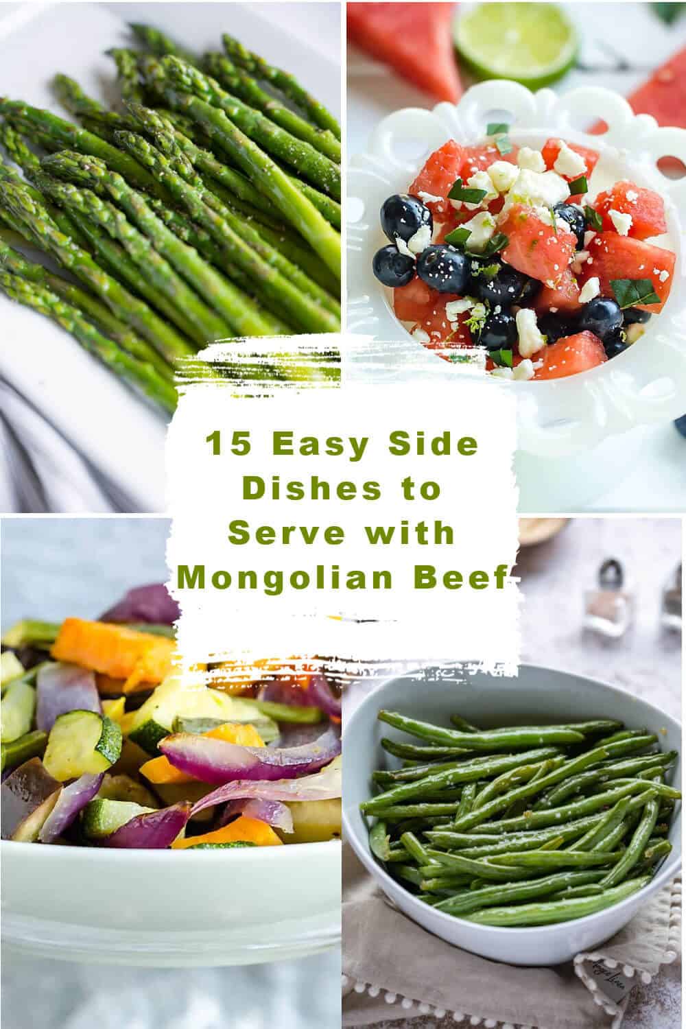 4 image collage of side dishes to serve with Mongolian Beef via @artfrommytable