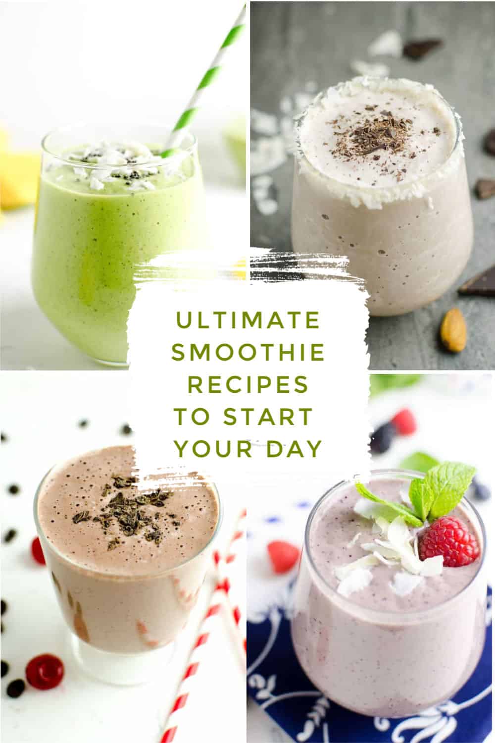 4 image collage with 4 different smoothies pictured.