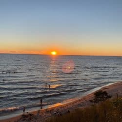 Sun setting over lake Michigan.
