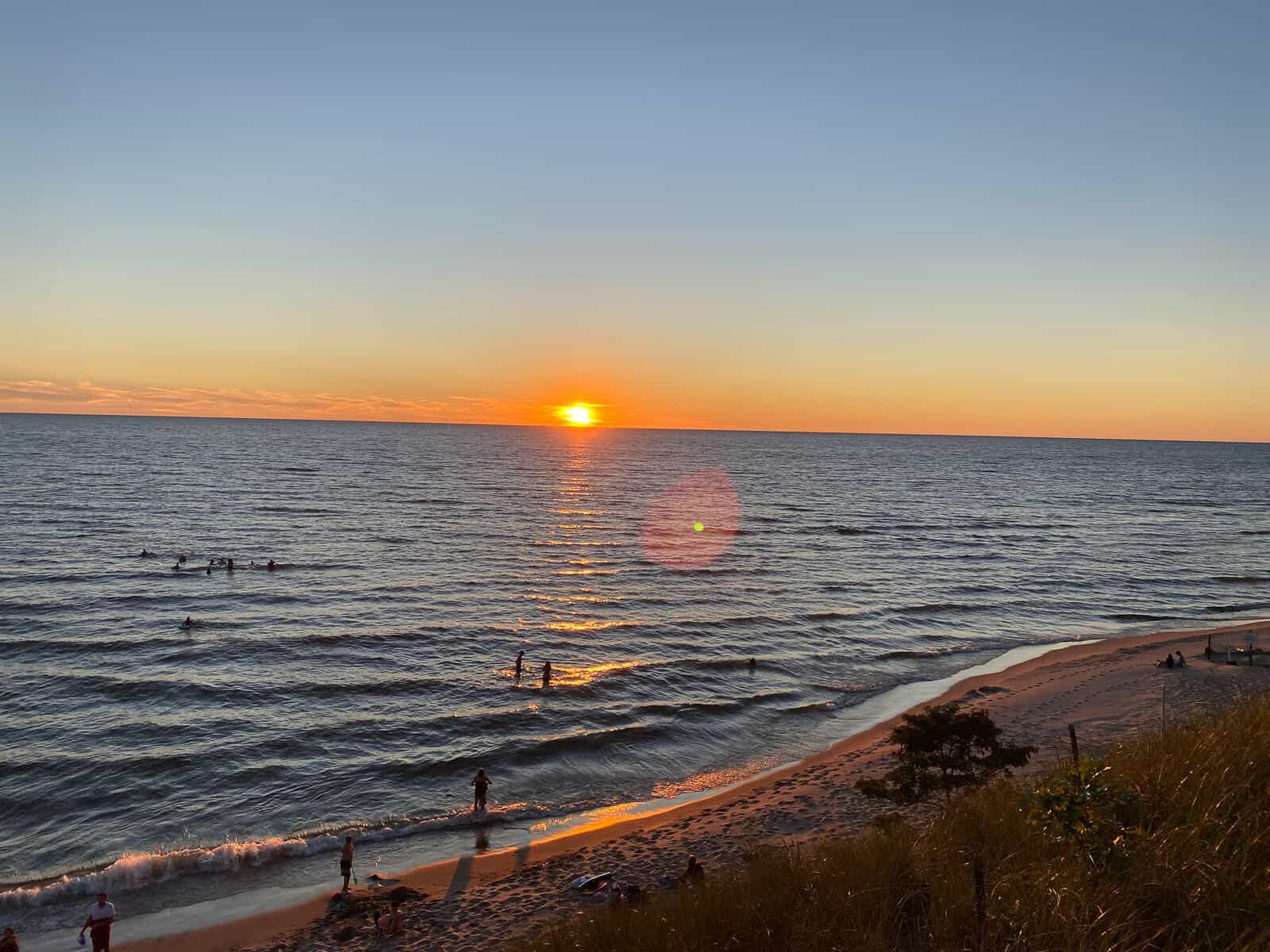 Sun setting over lake Michigan.