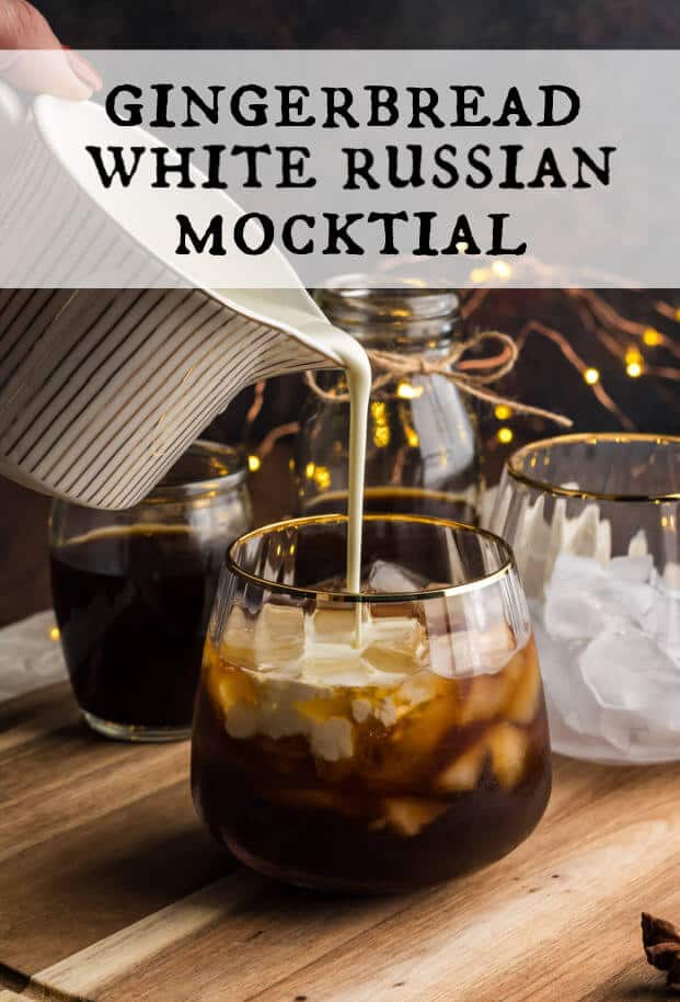 Get in the holiday spirit with this Gingerbread White Russian Mocktail with robust, freshly brewed coffee, a layer of thick cream, and a gingerbread syrup flavored with warm spices, like cinnamon and fresh ginger.  via @artfrommytable