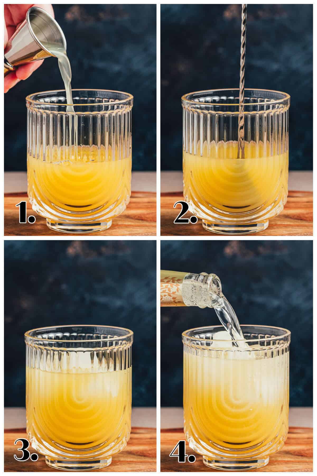 4 image collage showing the steps to making this ginger beer mocktail