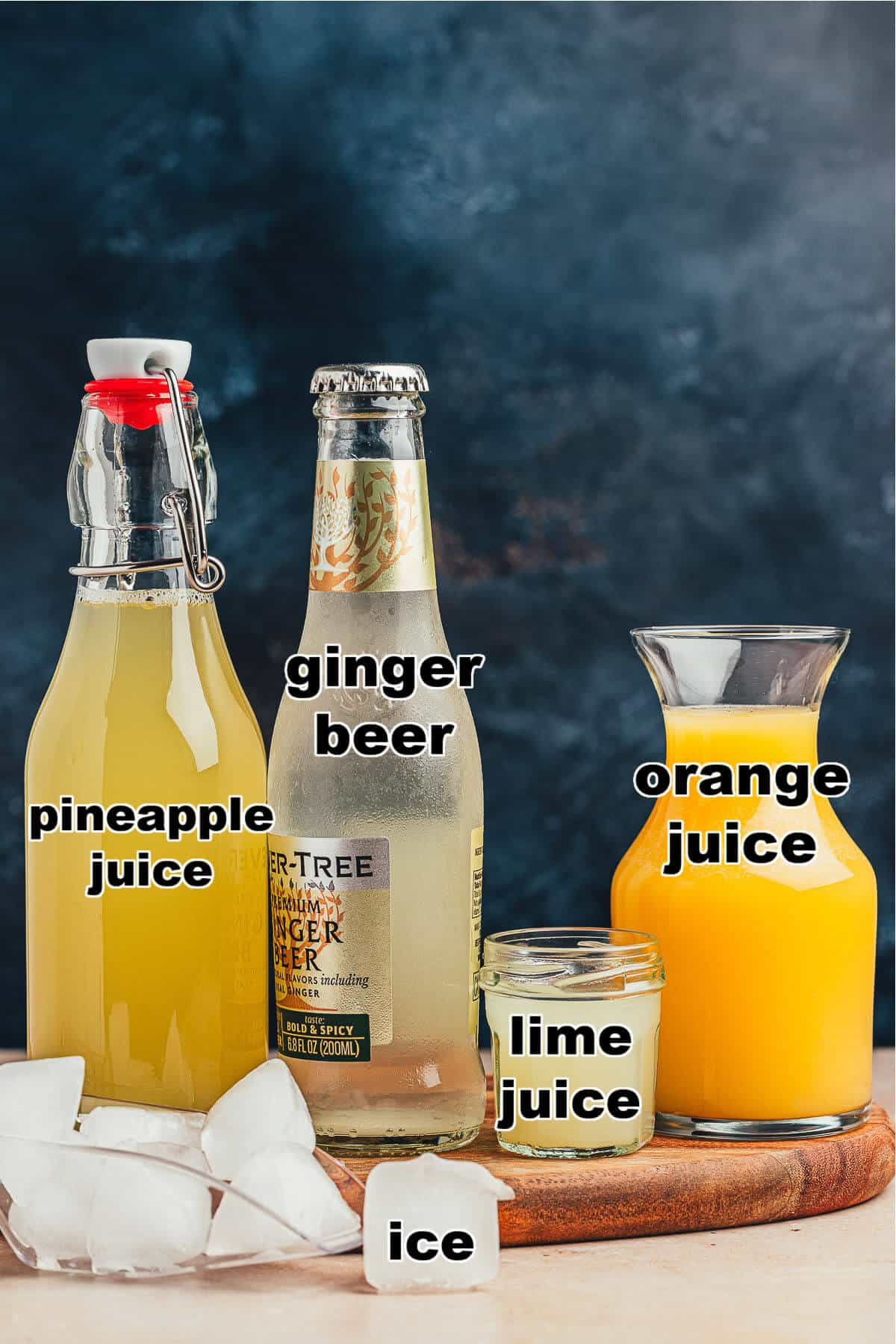 Ingredients to make a pineapple ginger beer mocktail.