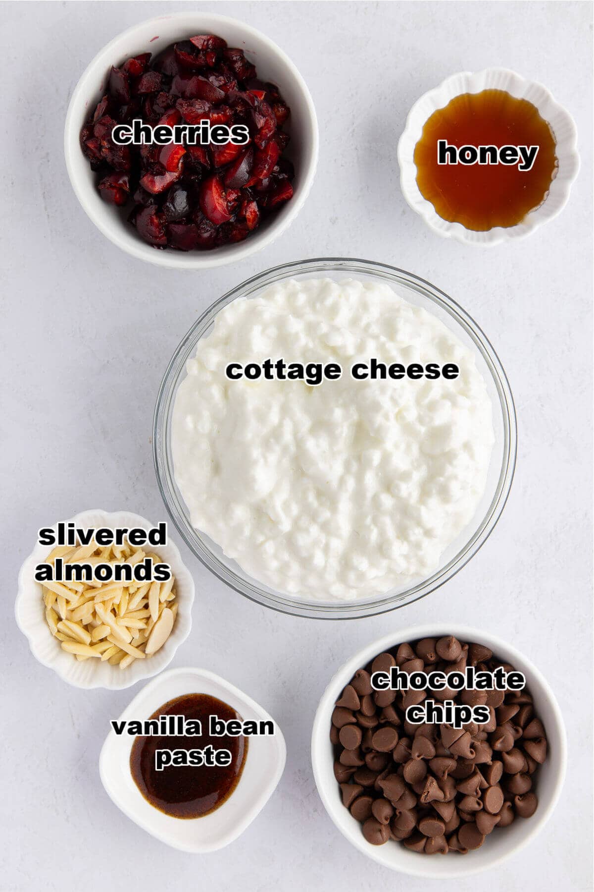 Ingredients to make Cottage Cheese Ice Cream Bark.