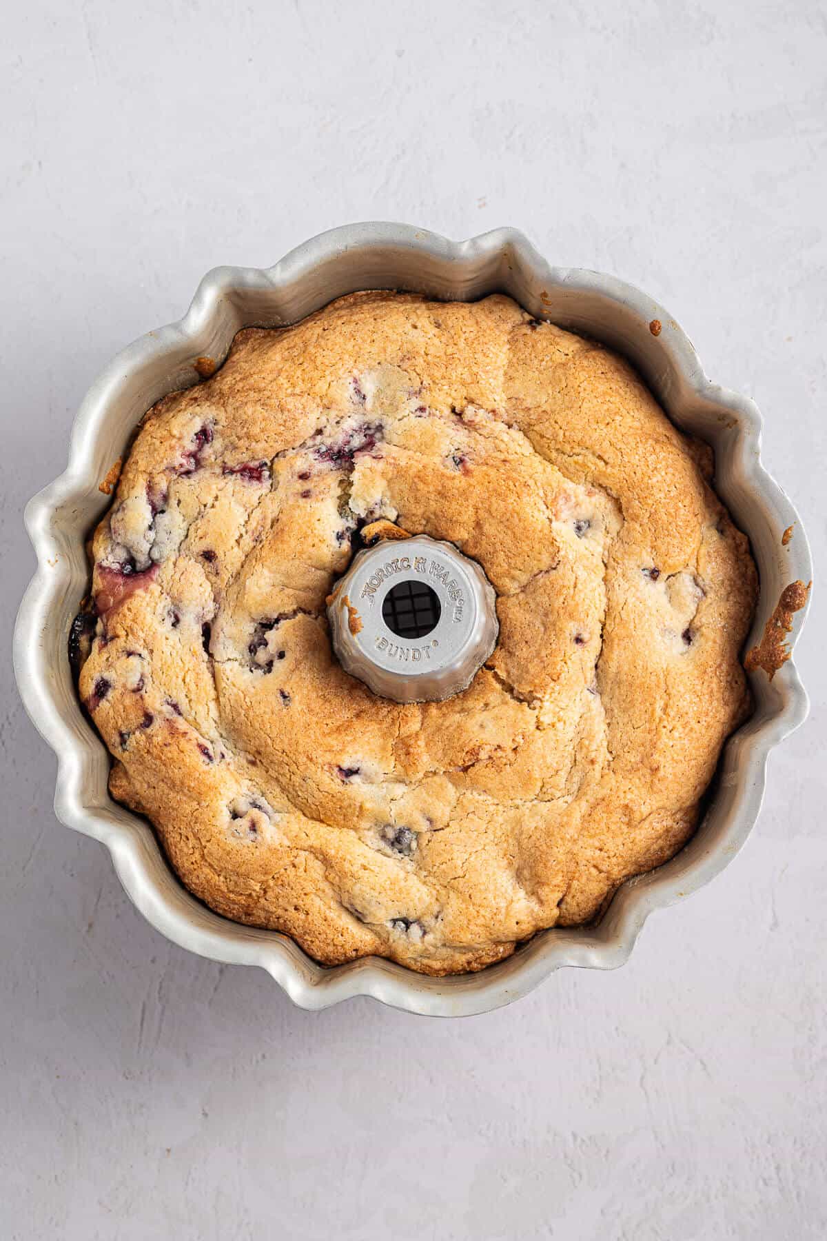 Baked Lemon Blackberry Cake in the Bundt pan.